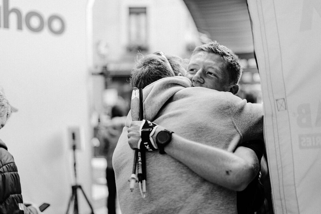 An emotional embrace after competition